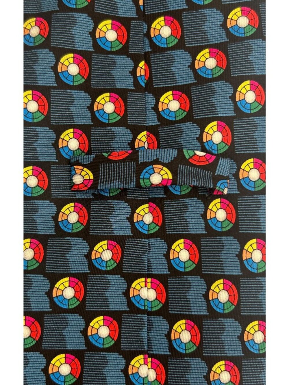 Vintage Colorful Abstract Geometric Men's Tie Unique Pinwheel Blue Red Korea - Picture 4 of 7